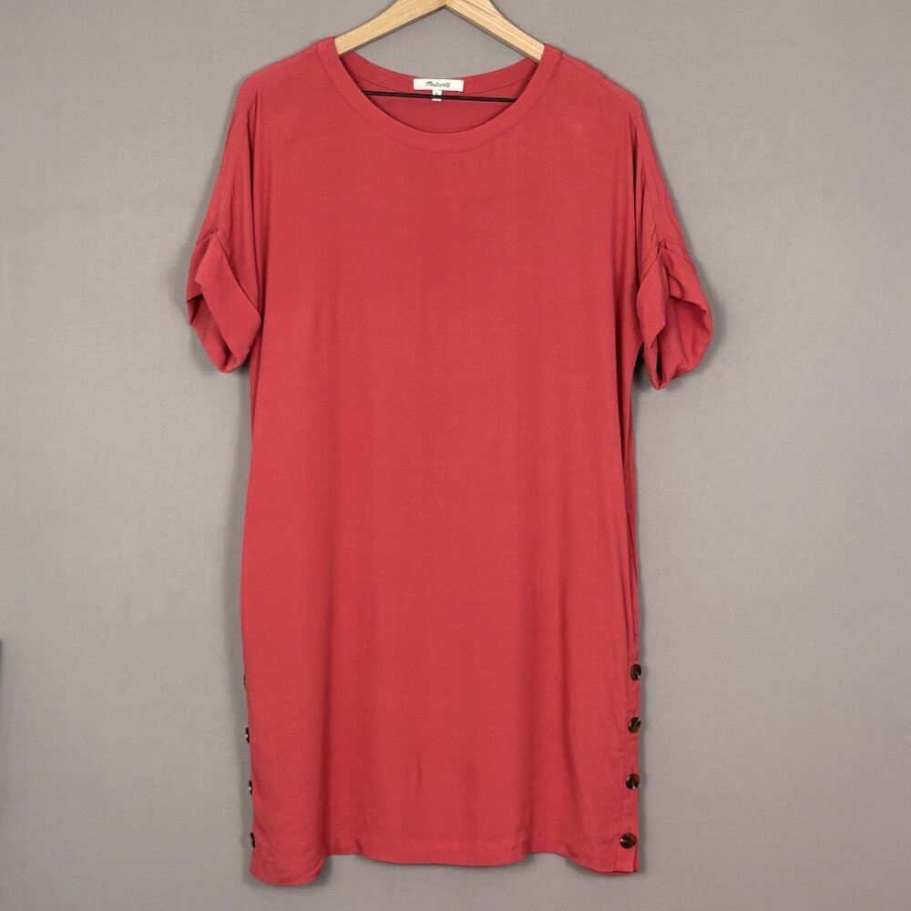 Madewell Journal Warm Berry Button Side Shift Dress Short Sleeve Viscose Size S
